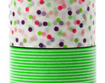 mt Washi Masking Tape - Confetti Dots & Green Stripes - Wide Set 2 - G