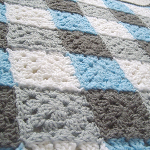 Crochet Blue Baby Blanket Gray Blue Crochet Granny Square