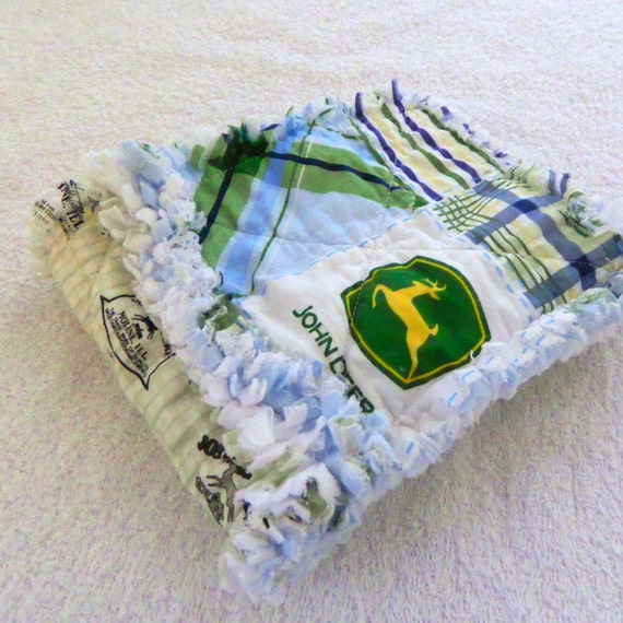 Blue John Deere Small Baby Rag Blanket by Sewingdreamsnotions