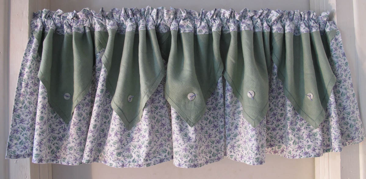 Upcycle Linen Napkins Valance Recycle Green and Purple