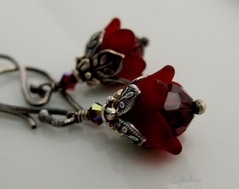 Tiny Garnet Flower Earrings, January Birthday, Winter Wedding, Bridesmaids Earrings