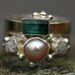 Rough Diamond and Pearl Engagement Band and Wedding Stacking Ring with Rough Specimen Set- Custom Made Custom Colour