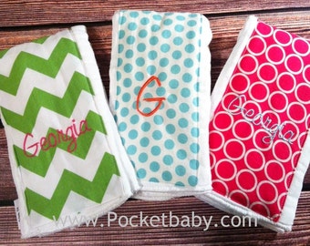Personalized - Set of 3 Burp Cloths - You Choose your Fabric - Baby Shower Gift