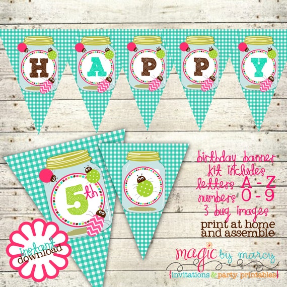 Digital Instant Download Girly Bug Themed Pennant Banner Kit Il_570xn