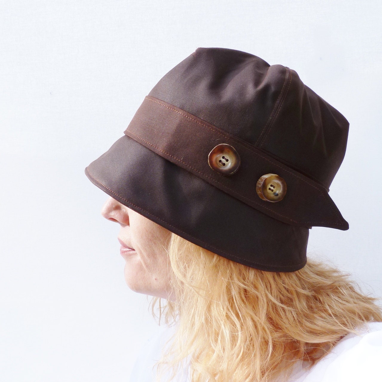 Waxed Cotton Rain Hat Brown