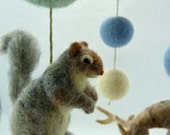 Woodland Animal Mobile, Baby Mobile, Gray Squirrel, Otter, Stag, blues, greens