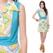 Mod Dress 60s Hippie Mini DAMASK Geometric Print 1960s Bib Op Art Nerd 70s Twiggy Polyester Collared Blue Yellow Dress Medium Large M L