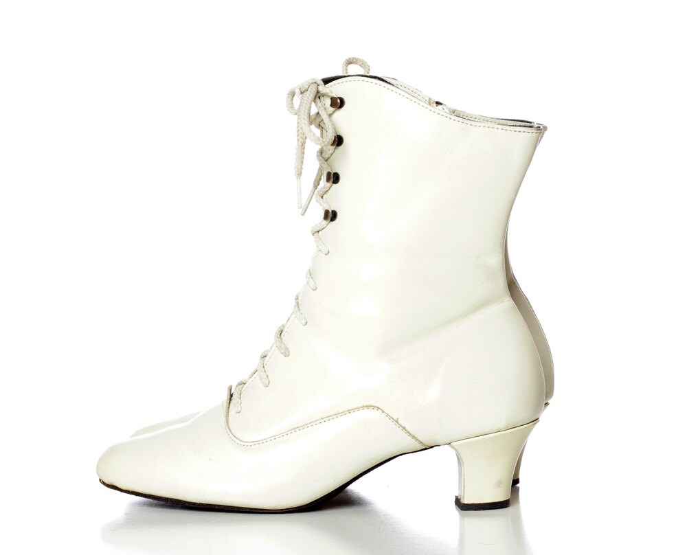 white lace up granny boots