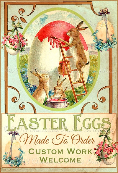 Vintage Style Easter Egg and Rabbit Gift Label Digital