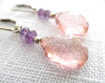 Mystic pink quartz earrings - amethyst earrings - silver earrings - pink earrings - L A U R E N 069