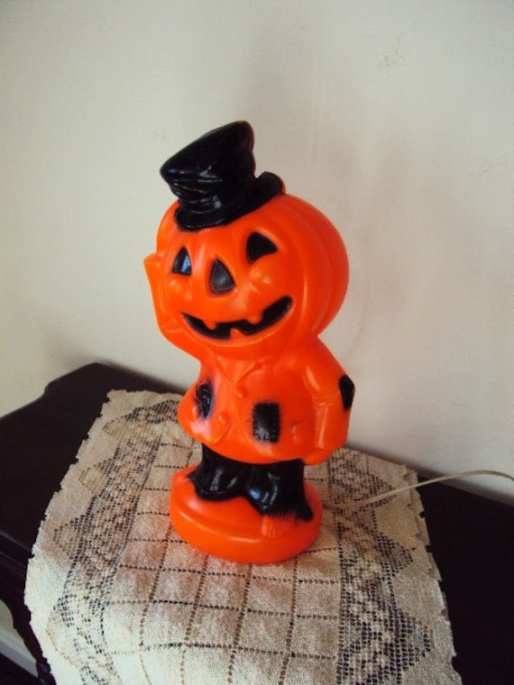 Vintage Halloween Pumpkin Blow Mold Empire Plastic Light 1960s