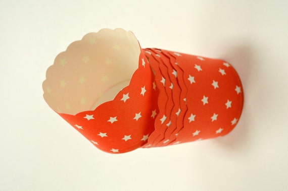 Choose Set of 50 or 100 Circus Style Cupcake Liners Orangey Red