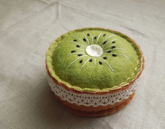 Embroidered Kiwi Fruit Felt Pincushion