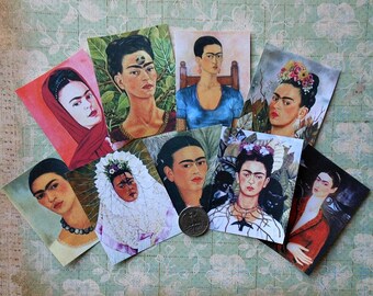 9 Frida STICKERS- Your CHOICE of Small, Medium or Large- Frida Kahlo paintings Frida images art prints ready to use Frida shrine kit