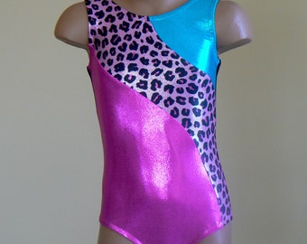 Gymnastics Dance Leotard with Cheetah Print Inset Size 2T- Girls 10
