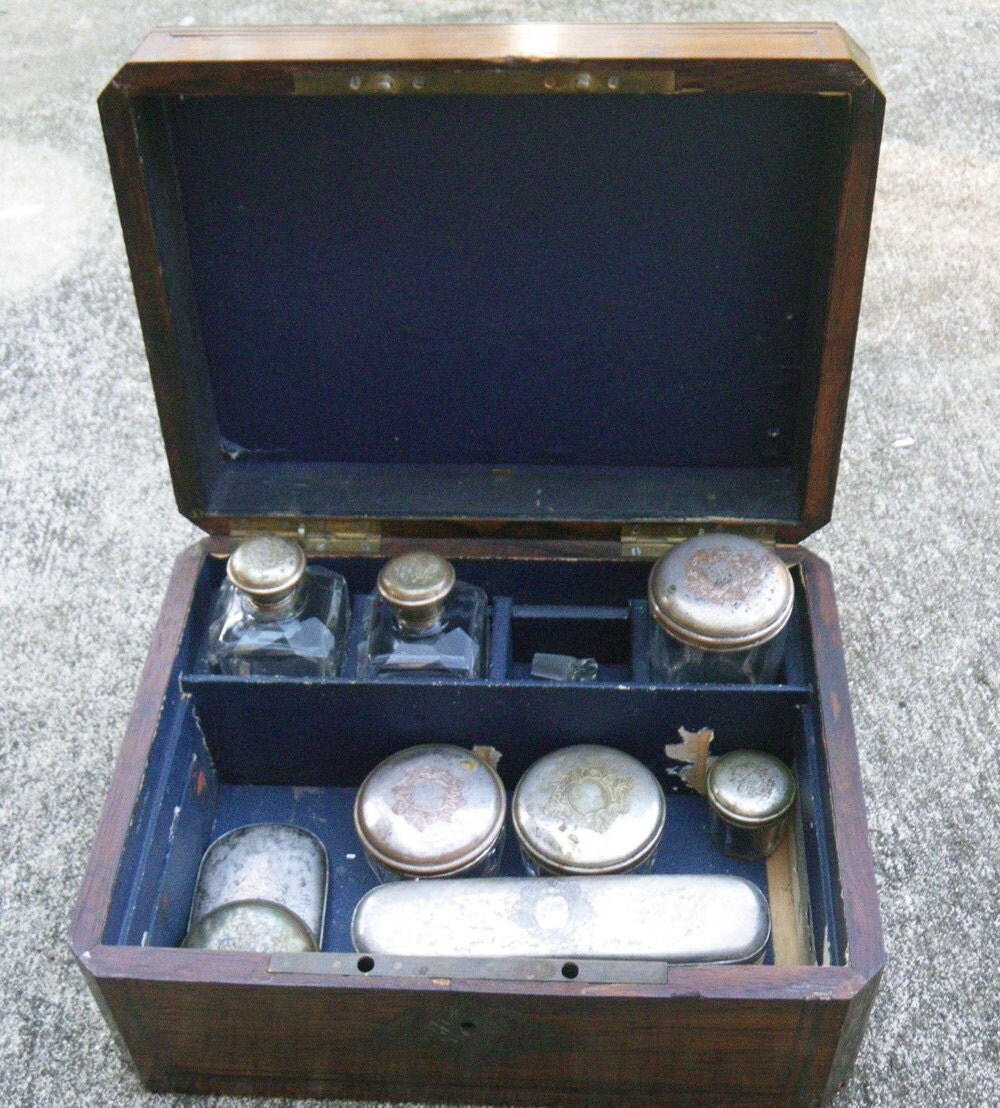 Antique Victorian Toiletry or Vanity Box Travel Case with