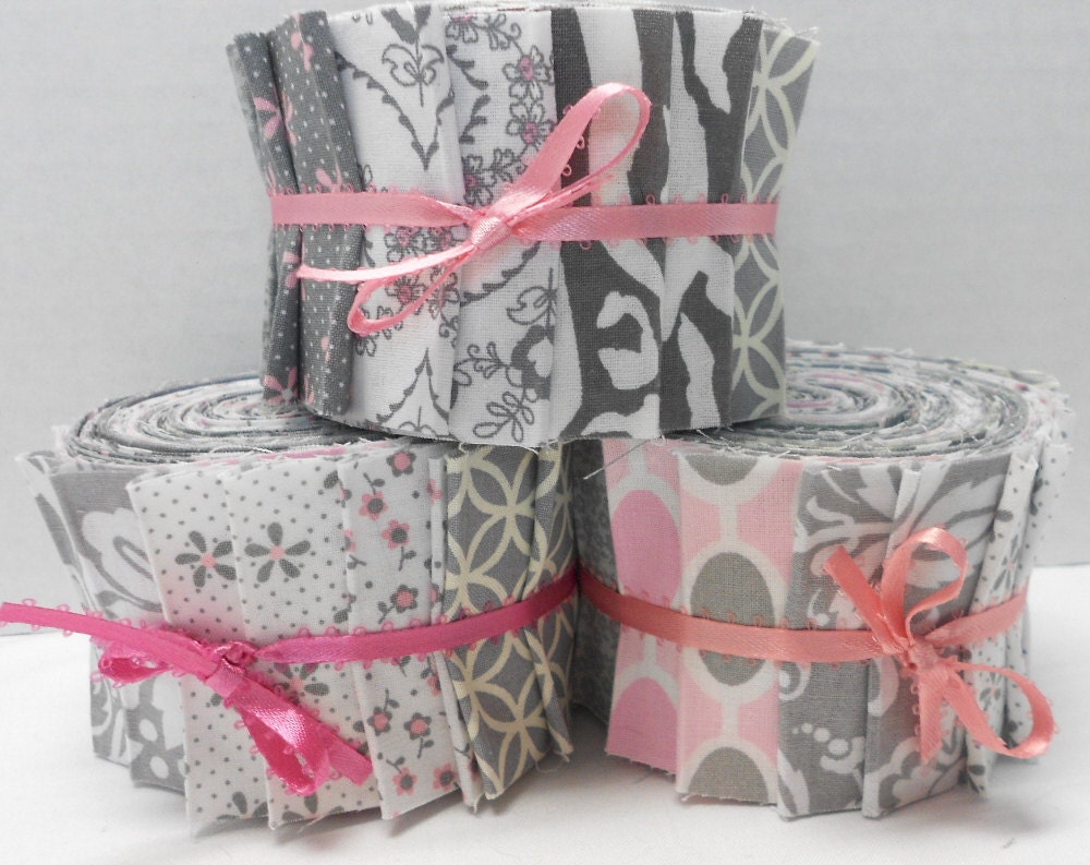 Pink and Gray Quilt Fabric Jelly Roll Strips SEW FUN QUILTS
