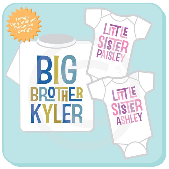 Set of Three Personalized Big Brother with Twin Baby Sisters
