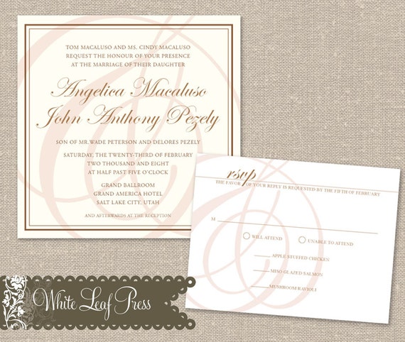 Items similar to Printable wedding inviation Classic Square design on Etsy