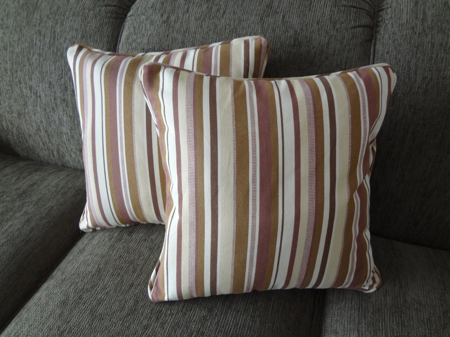 Two Pillow Covers with Piping and Zipper On by CushNCoversbyCathy