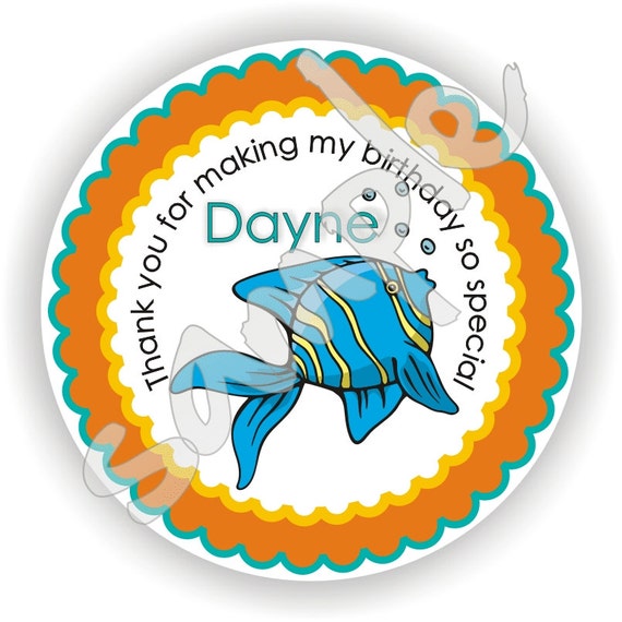 Fish Theme - 40 Thank You 2 inch circle Stickers - Birthday - Baby Shower - Envelope Seal - Address Label - Personalized Il_570xn