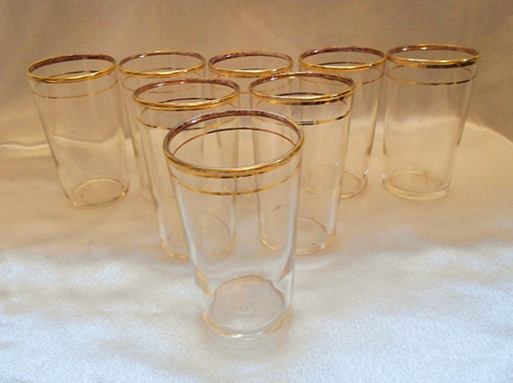 Vintage Gold Rimmed Drinking Glasses Mad Men Chic Set Of