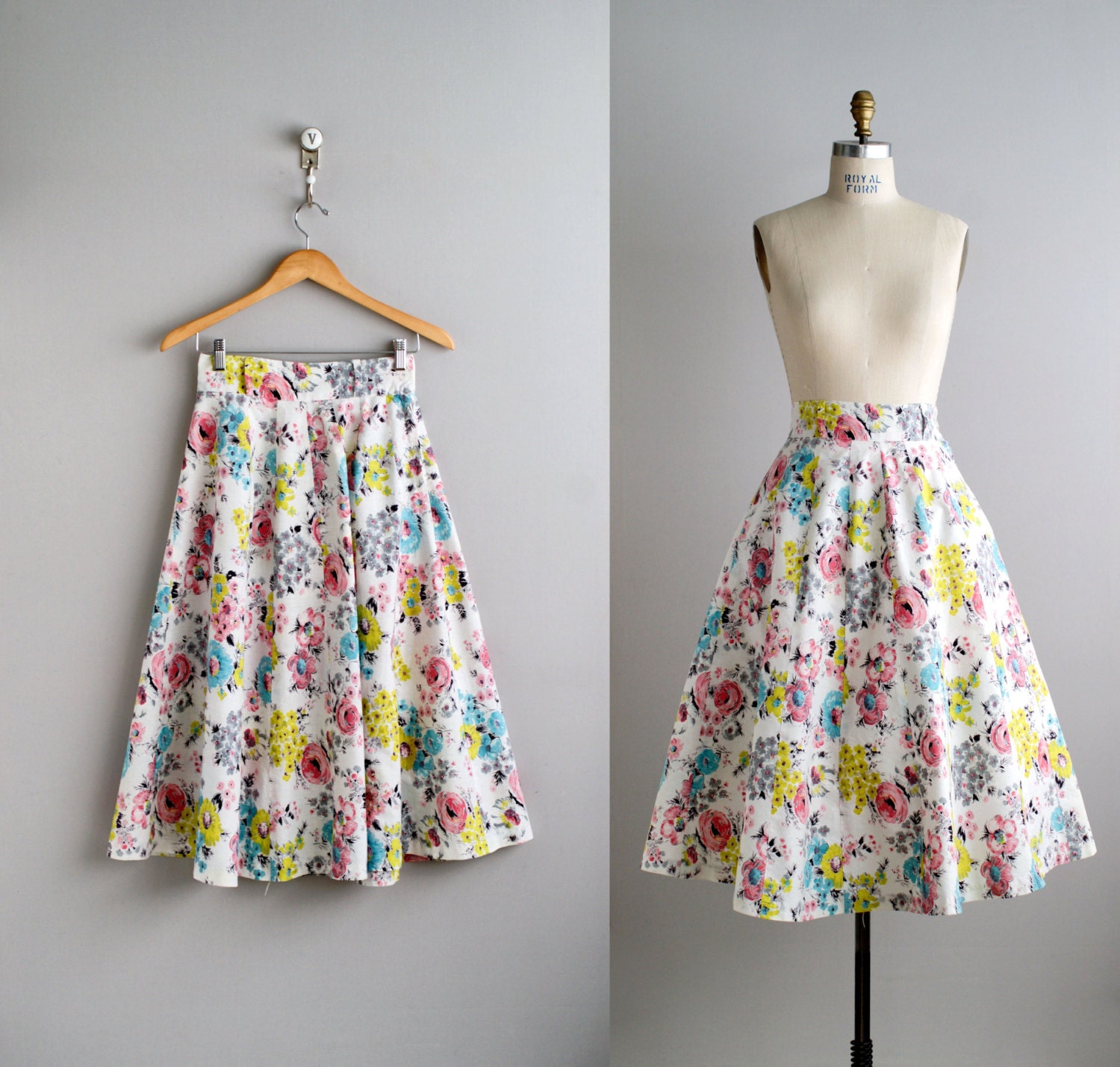 50s skirt / 1950s cotton floral skirt / First Bloom skirt