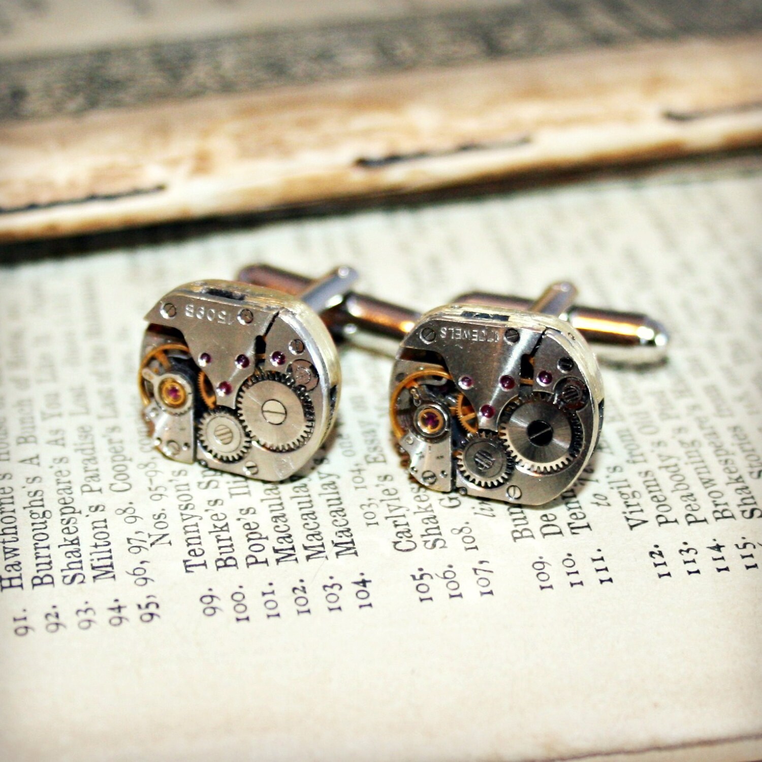STEAMPUNK CUFFLINKS with Vintage Watch by hardweardesigns on Etsy