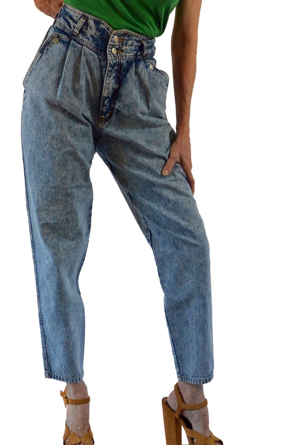 80s vintage high waisted jeans / Acid Wash Jeans / Pleated