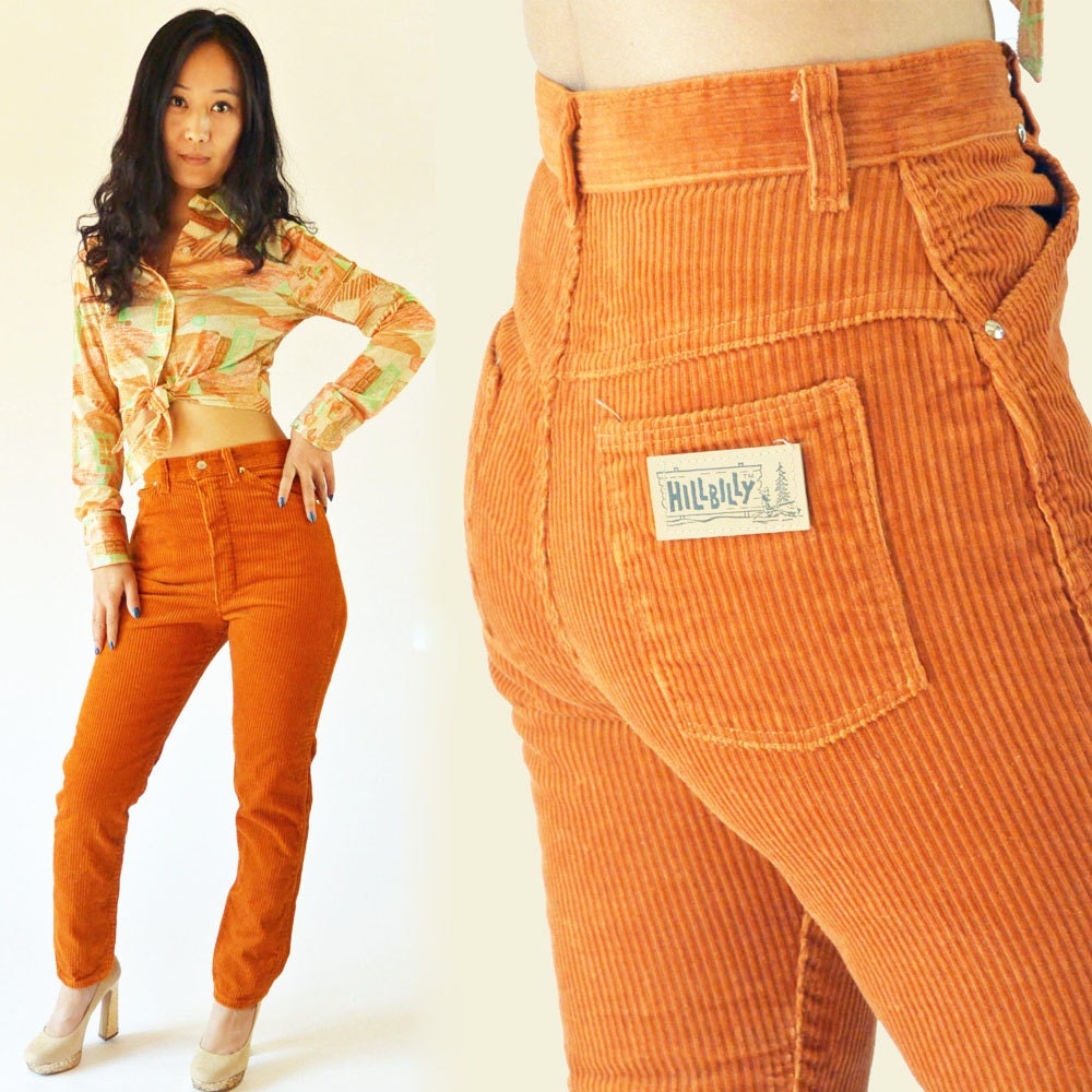 vintage 70s  high waisted pants  Womens Corduroy Jeans Slim