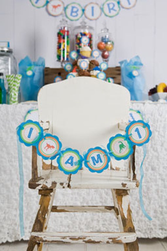 Dinosaur Themed First Birthday Banner -  I AM 1 MINI BANNER - Little Dino 1st Birthday Party Decorations