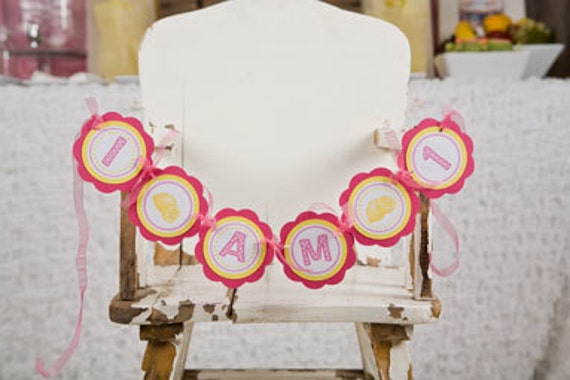 Pink Lemonade Birthday Party Decorations - I am 1 MINI BANNER - Hot Pink & Yellow Happy Birthday Party Sign Il_570xn