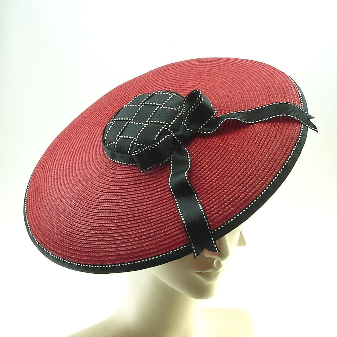 Red SAUCER HAT for Women / Vintage Style Boater Hat
