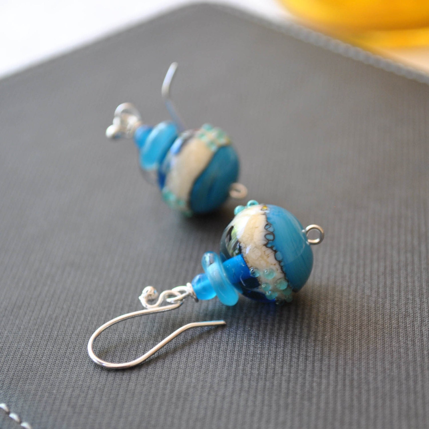 Ocean Ball Earrings Lampwork Glass Earrings Blue Earrings
