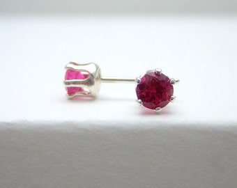 Ruby Sterling Silver Stud Earrings - Birthstone Earrings - Red - Post Earrings - 4 mm Ruby Gemstone