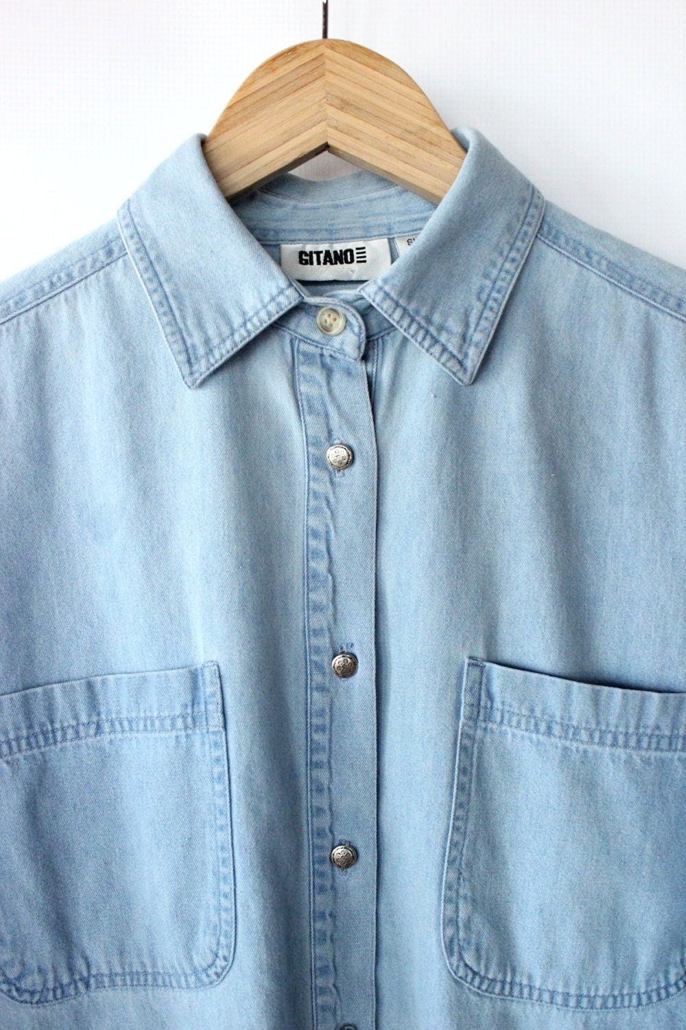 Vintage 80s Light Blue Jean Button Up Shirt // Women's