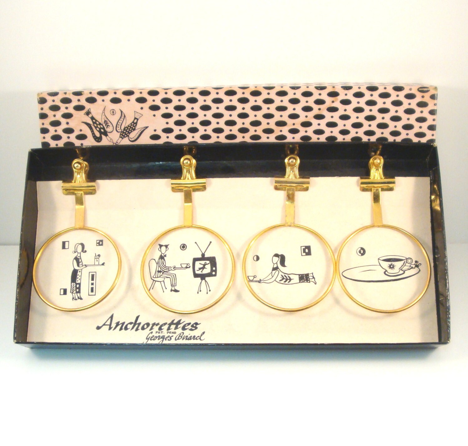 Briard Anchorettes Cup Holder Plate Clips Vintage 1950s Gold