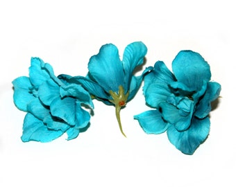 3 Turquoise Silk Delphinium Blossoms - 3 layers - Artificial Flowers, Silk Flowers