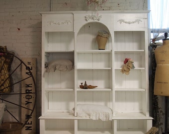 Painted Cottage Shabby White Farmhouse China Cabinet/ Bookcase