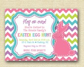 Chevron Stitched Bunny Rabbit Easter Egg Hunt Invite - PRINTABLE INVITATION DESIGN Il_170x135
