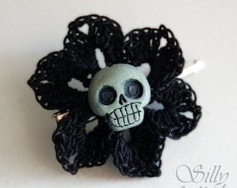 hairpin - Fleur Du Mal - crochet, handmade, handmade skull, gothic, neovictorian, dark, mourning, rockabilly, gothabilly