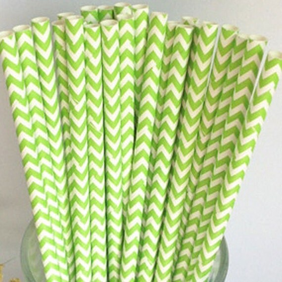Items similar to Chevron PAPER STRAWS, 25 Lime Green Paper Straws