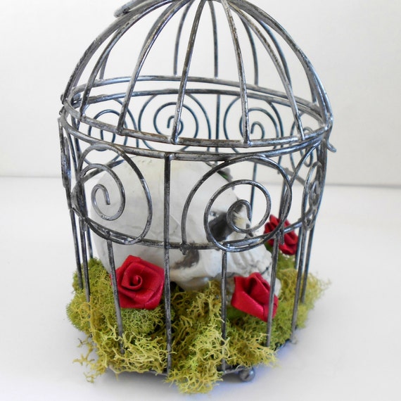 Gothic Decor Miniature Bird Cage Skull Decor