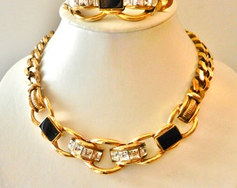 Outstanding Vintage - beautiful chain, and magnificent crystals-collier necklace & bracelet set-Gorgeous Italian couture--Art.264/2 --