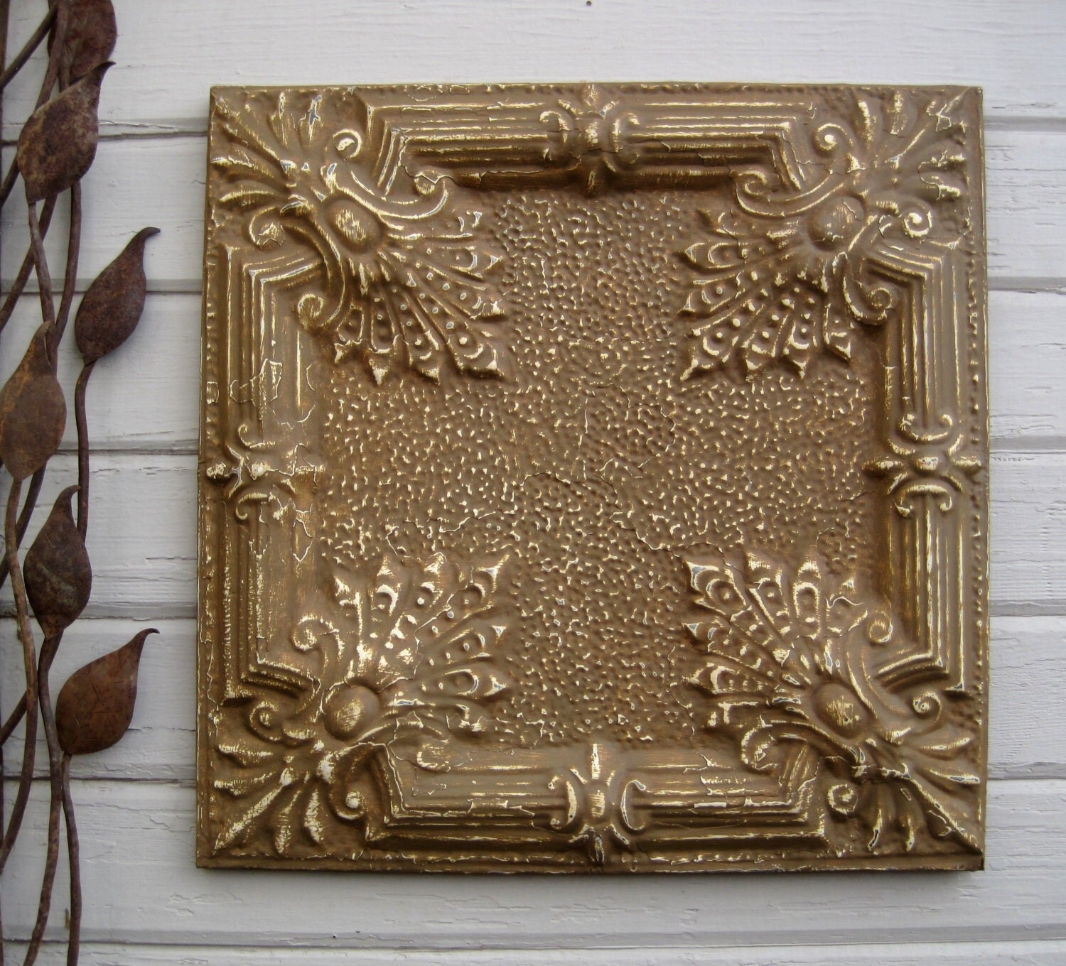FRAMED 2'x2' Antique Ceiling Tin Tile. Circa 1913.