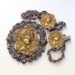 Vintage Large Cameo Necklace and Clip Earrings of Stamped Brass c. 1960s 60s Demi Parure