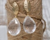 Bridesmaids Earrings: Leaf Shaped Crystal Quartz Briolette | Drop Earrings | Quartz Jewelry | Bridal Earrings | Custom Handmade | Dainty