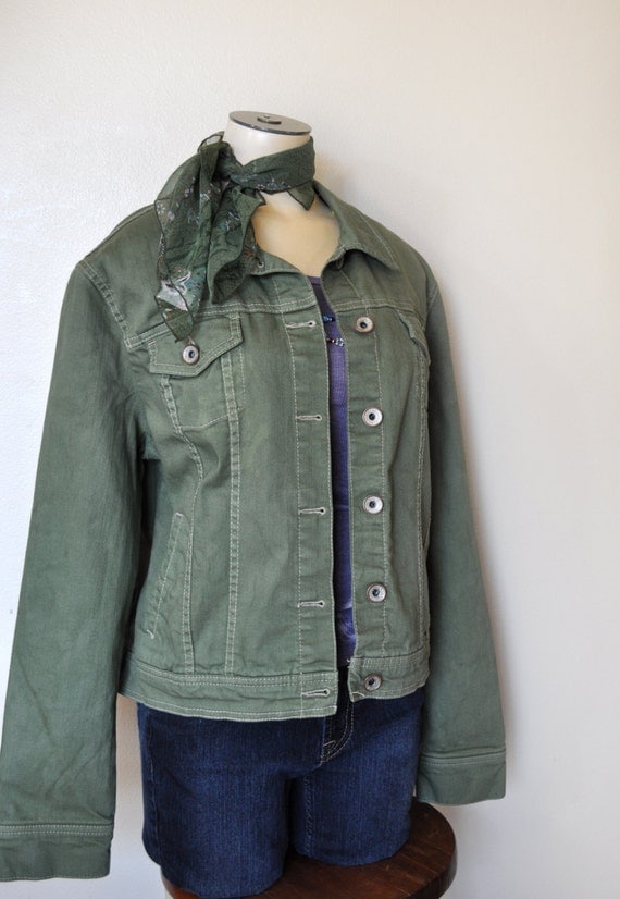 Women's Denim JACKET Sage Green Hand Dyed Upcycled