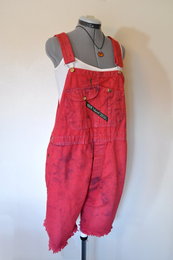 Red Bib OVERALLS Hand Dyed Red Key Imperial Pin Stripe