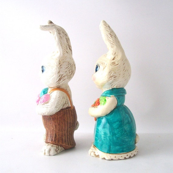 vintage easter bunny rabbit figurines decoration pair of 2